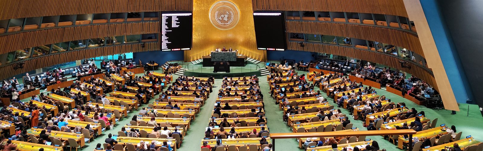The UN General Assembly Hall filled with delegates